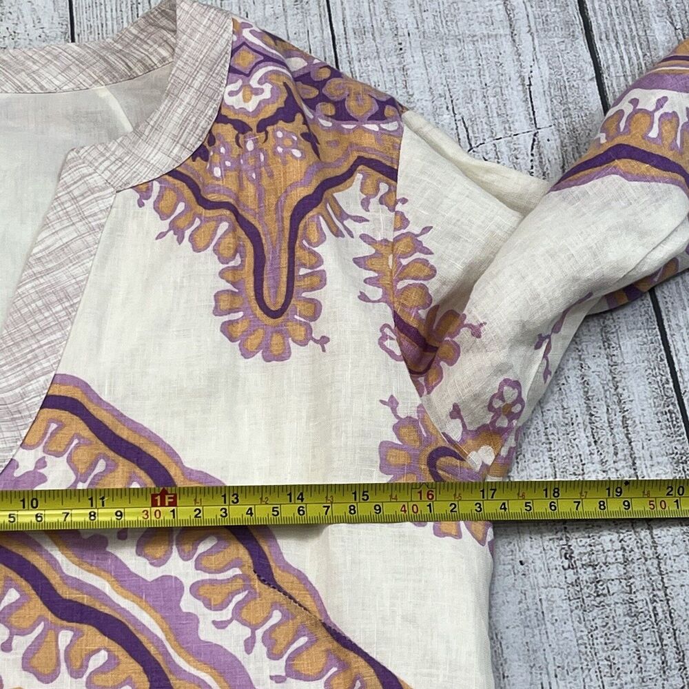 J.Crew Bazaar 100% Linen Boho Tunic Mini Dress V-Neck Size 2‎ Geometric Print - Picture 4 of 6